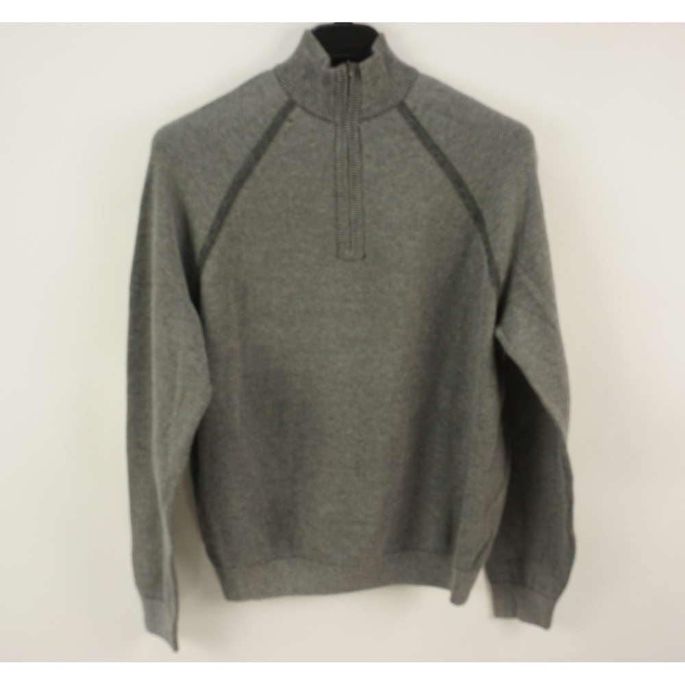 New Tailor Vintage Knit Cotton Mock Neck 1/4 Zip Pullover Sweater Men's Large
